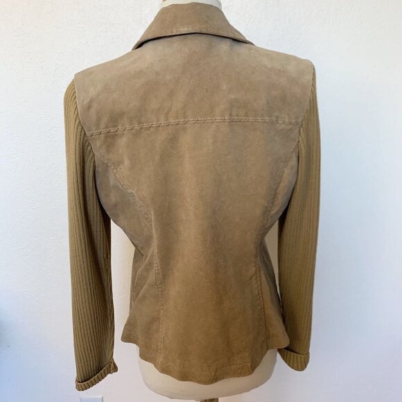 Live a Little Womens leather jacket SZ M with sweater sleeves Zip close Pockets - Picture 4 of 6